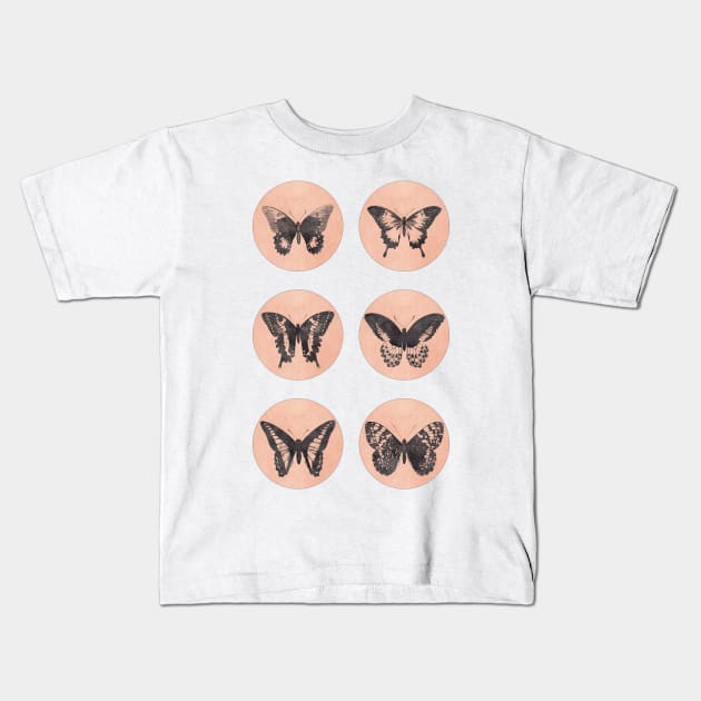 Vintage BUTTERFLIES mega sticker pack red retro sketch edition Kids T-Shirt by Naumovski